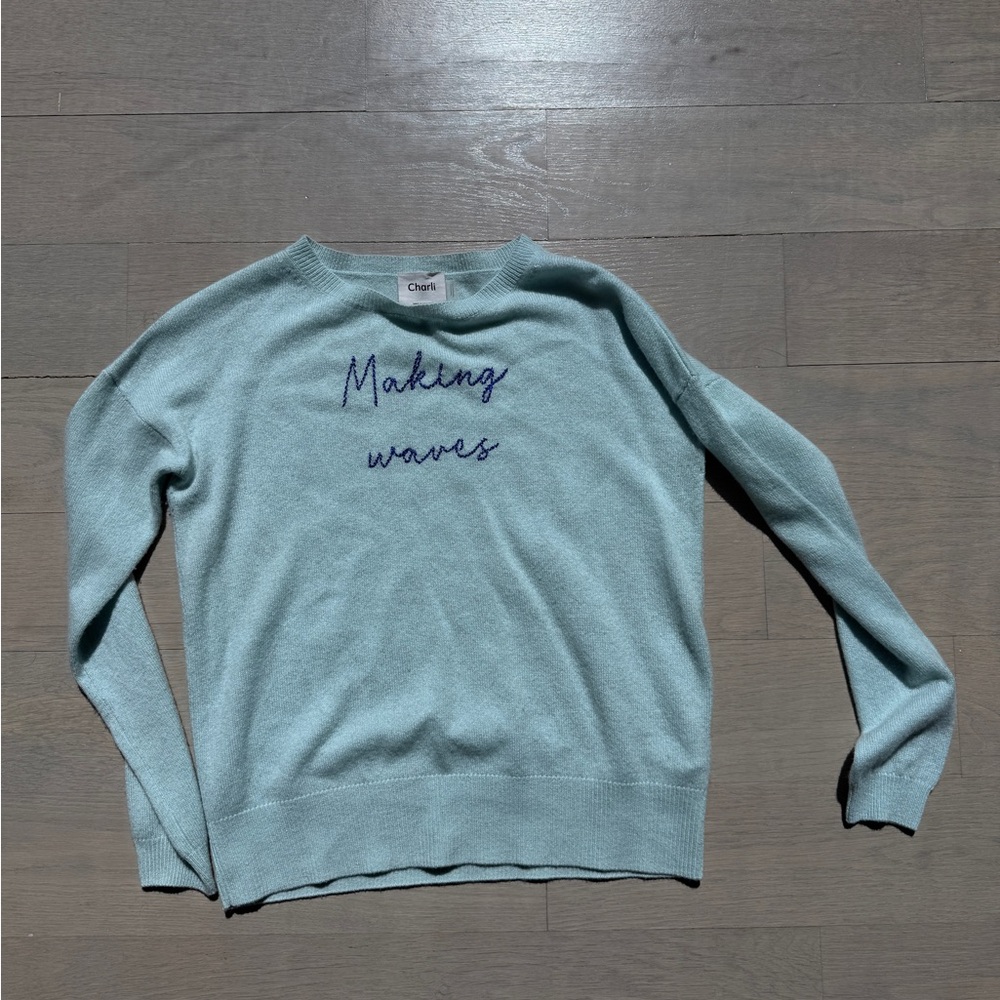 Blue Crewneck Sweater Soft Knit Relaxed Fit